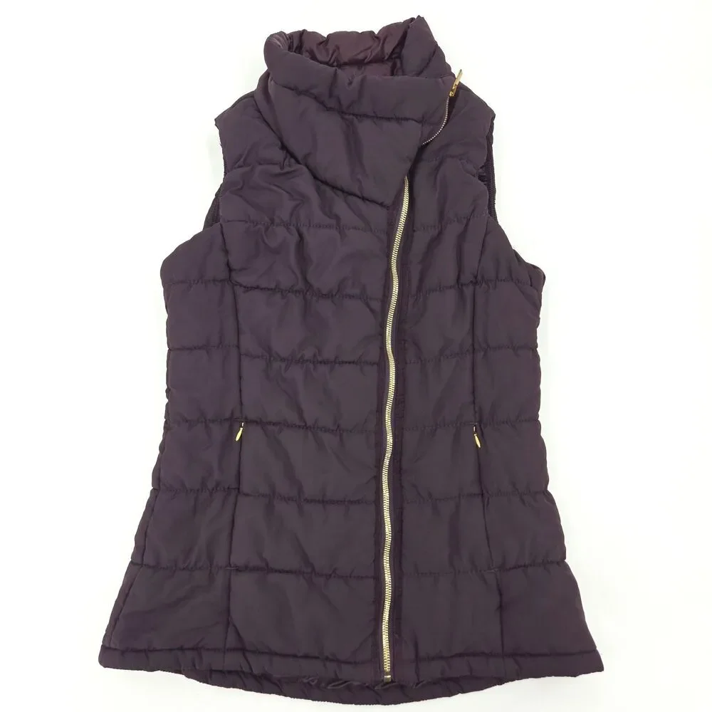 Workshop Puffy Vest Womens Medium Purple Quilted Asymmetric Fall Winter Gorpcore